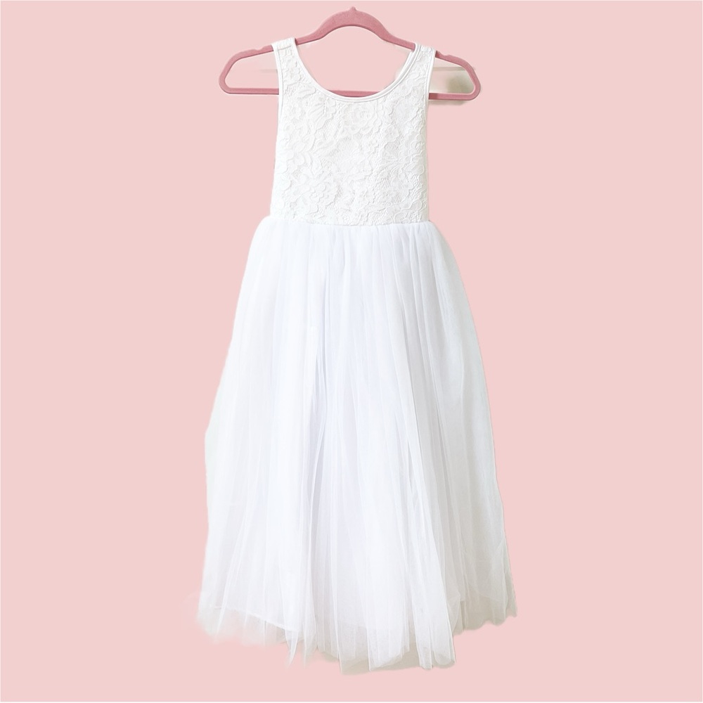 Flower Girl Wedding Dress Sleeveless Bow Lace Size 4 NWOT